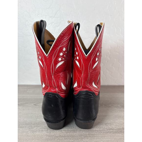 Rocketbuster Pee Wee Cowboy Boots - Womens Size 6 Black Red Inlaid EUC - Picture 6 of 11
